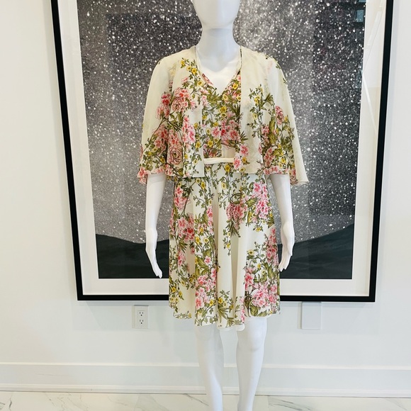 Giambattista Valli Silk Chiffon Floral Cape Dress - Picture 1 of 14